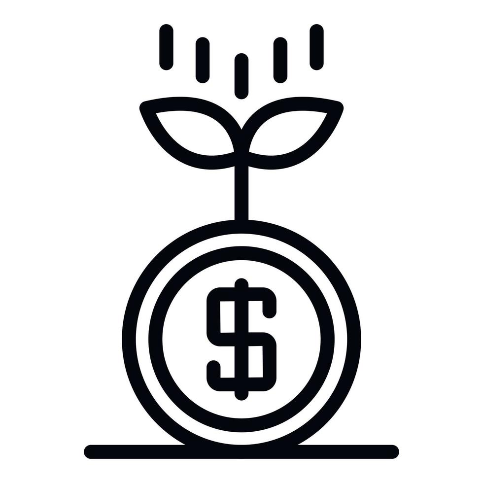 Sprout from a coin icon, outline style vector