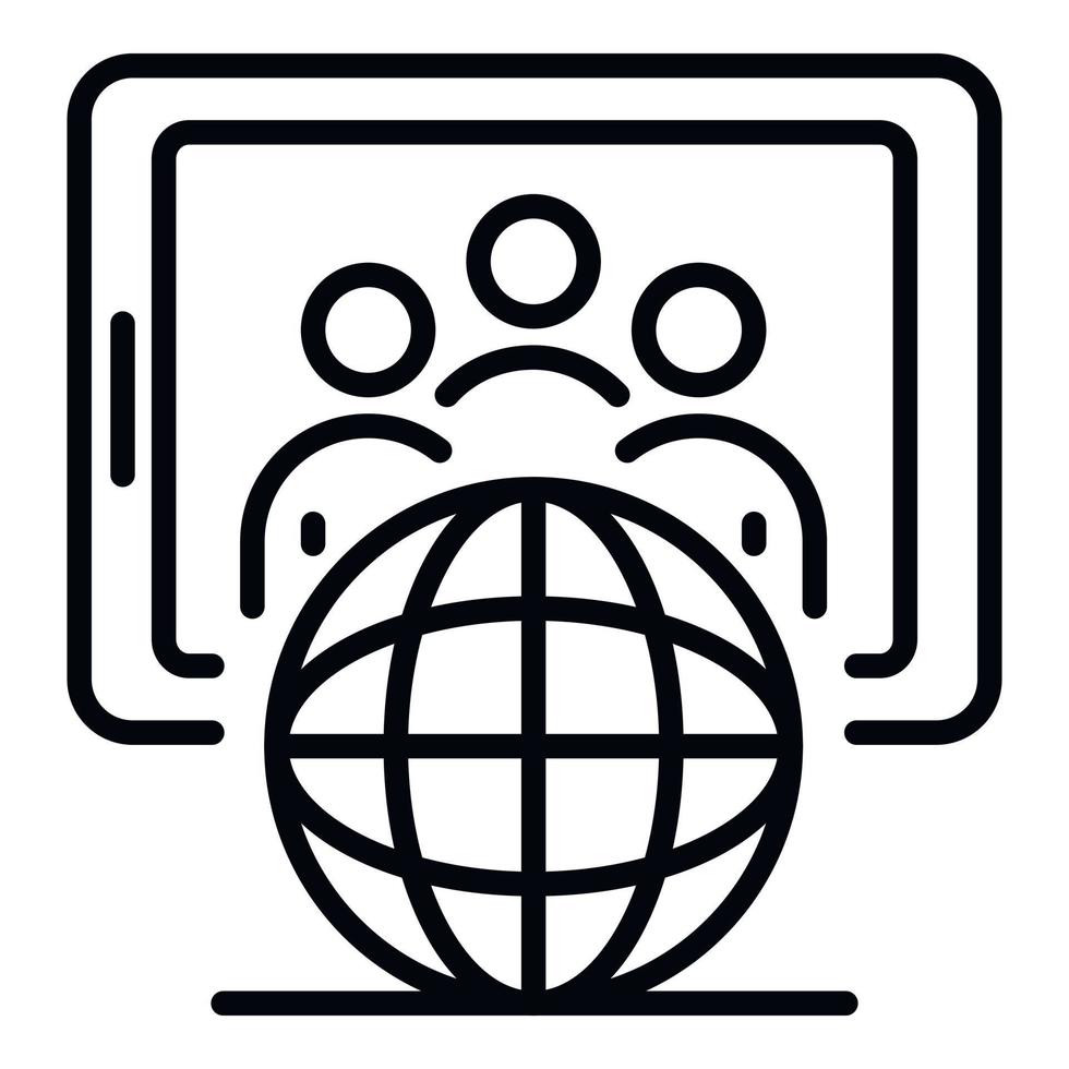 Globe and tablet icon, outline style vector