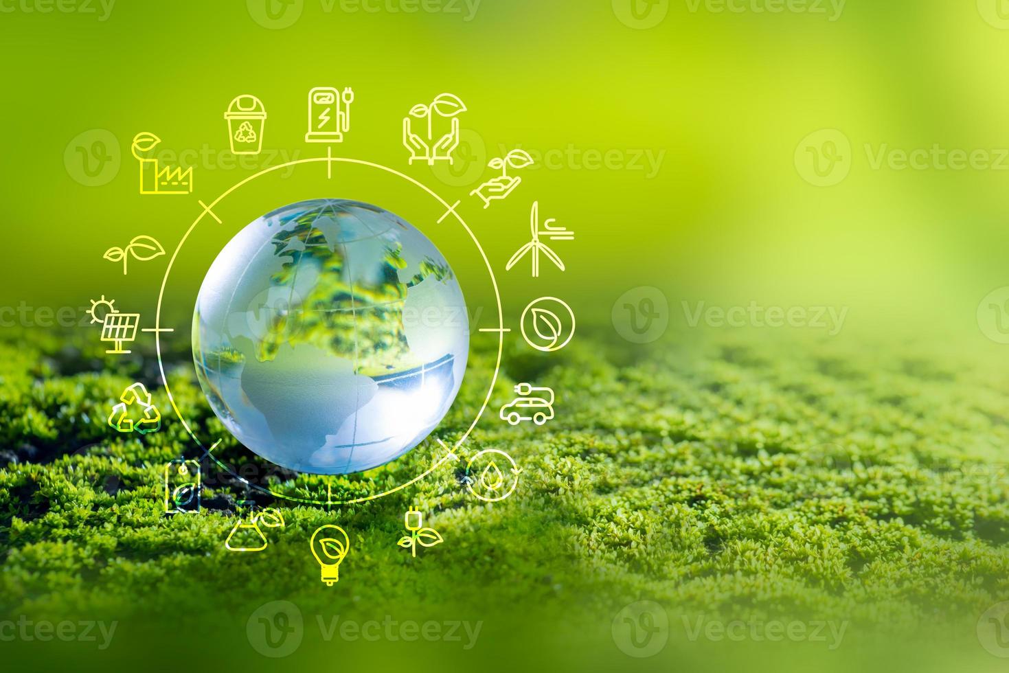 3D illustration Renewable energy concept Earth Day or environmental protection Protect the forests that grow on the ground and help save the planet. photo