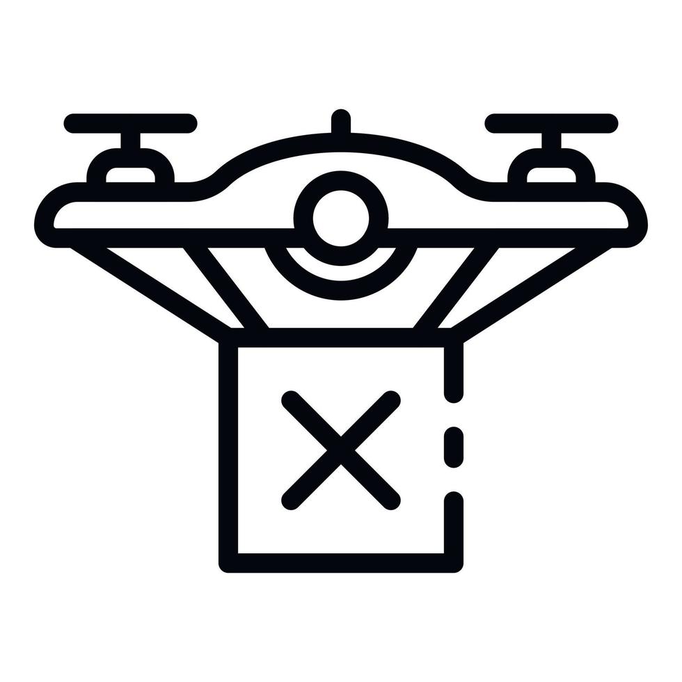 icono de entrega de paquetes con drones, estilo de esquema vector