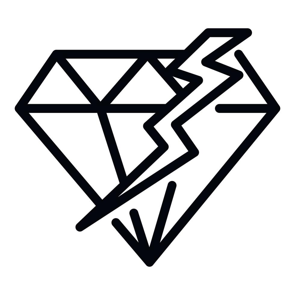 Cracked diamond icon, outline style vector