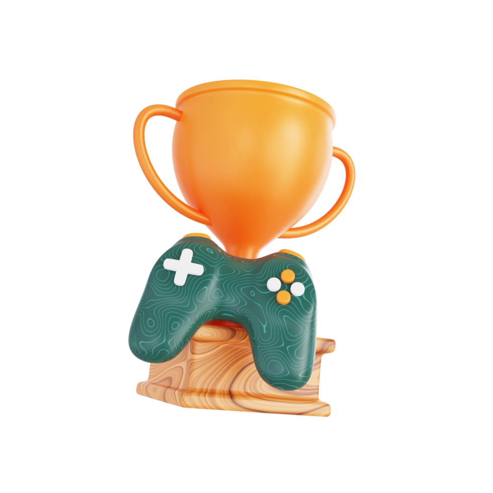 3d floating element game controller with champion cup png