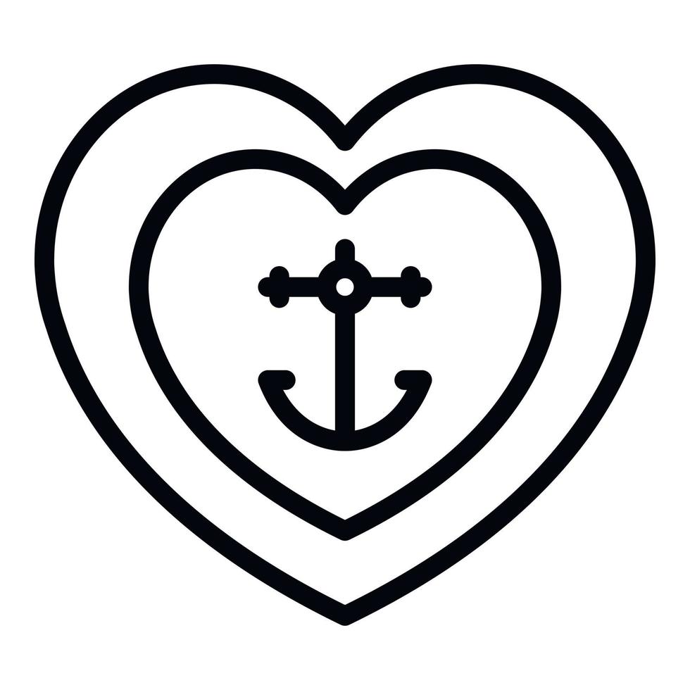 icono del corazón del ancla del tatuaje, estilo de esquema vector