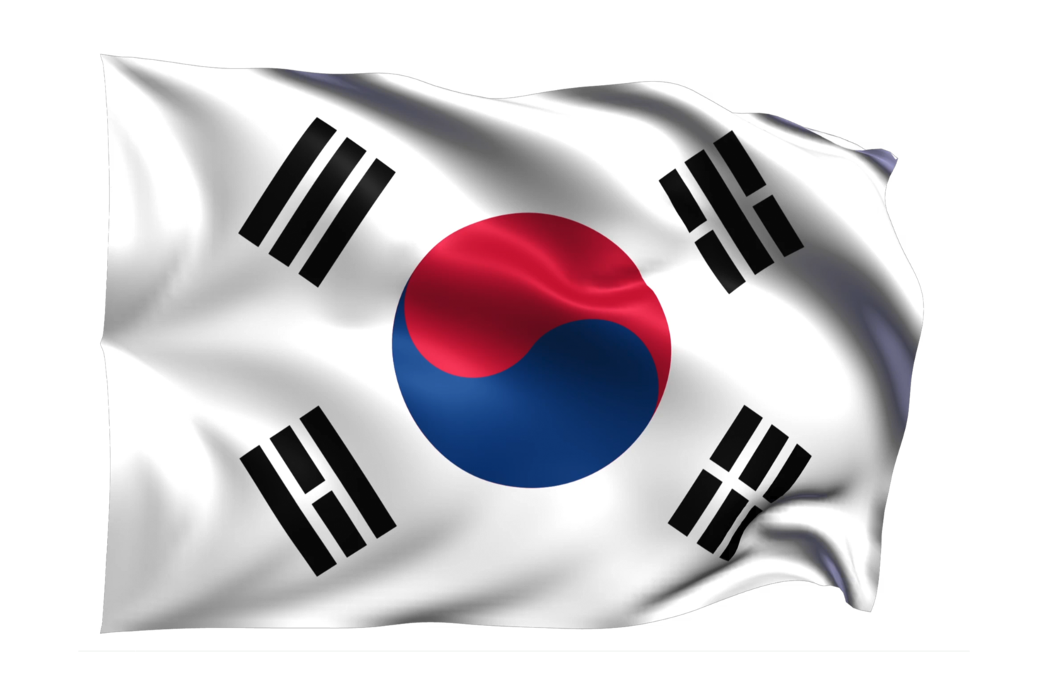 South Korea Waving flag Realistic Transparent Background png