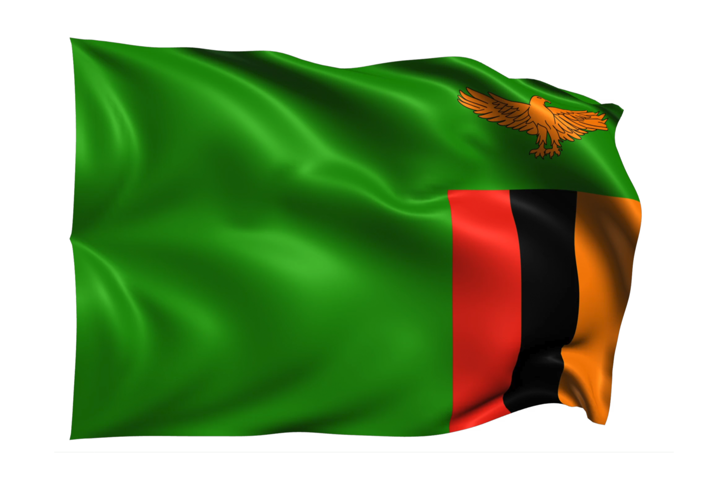 Zambia Waving flag Realistic Transparent Background png