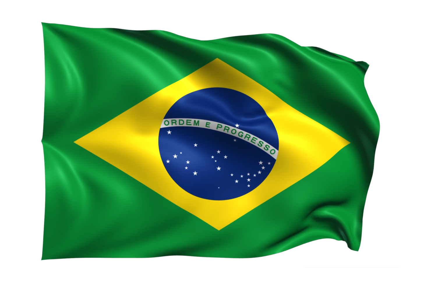 Brazil Waving flag Realistic Transparent Background png