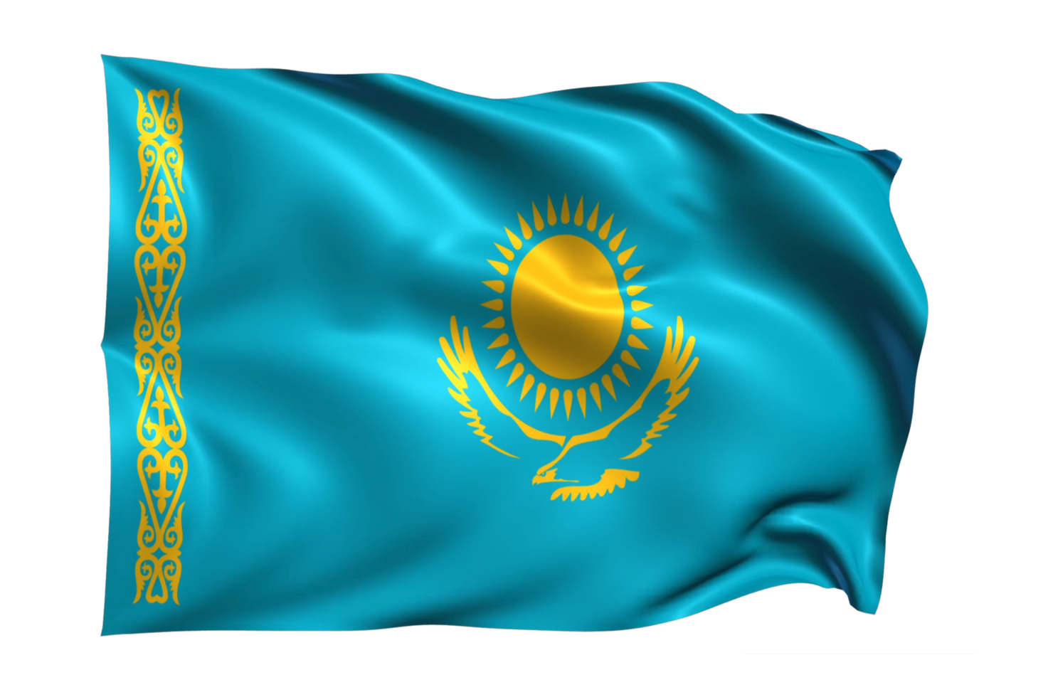 Kazakhstan Waving flag Realistic Transparent Background png