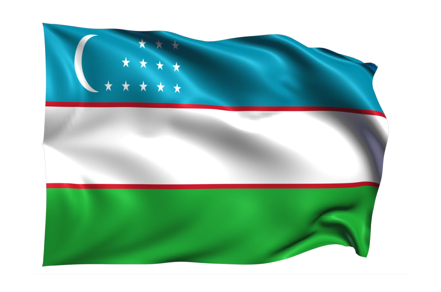 Uzbekistan Waving flag Realistic Transparent Background png