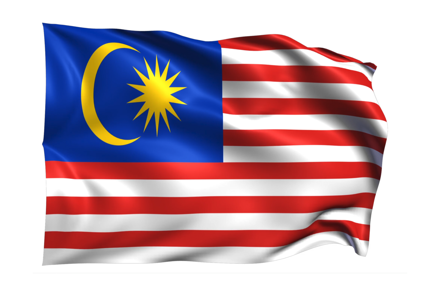 Malaysia Waving flag Realistic Transparent Background png