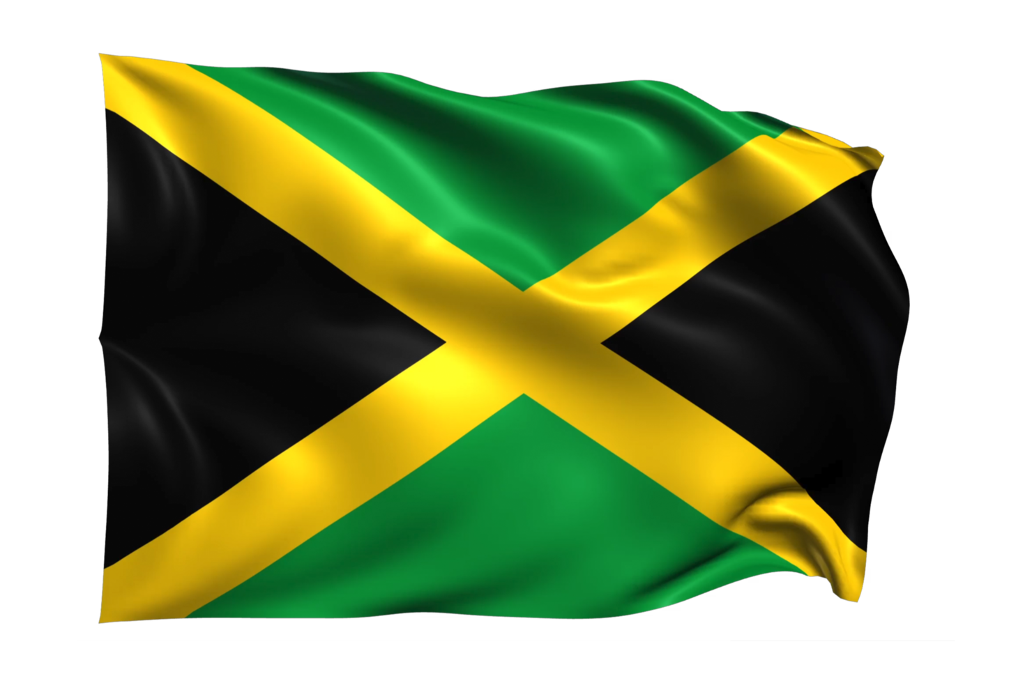 Jamaica Waving flag Realistic Transparent Background png