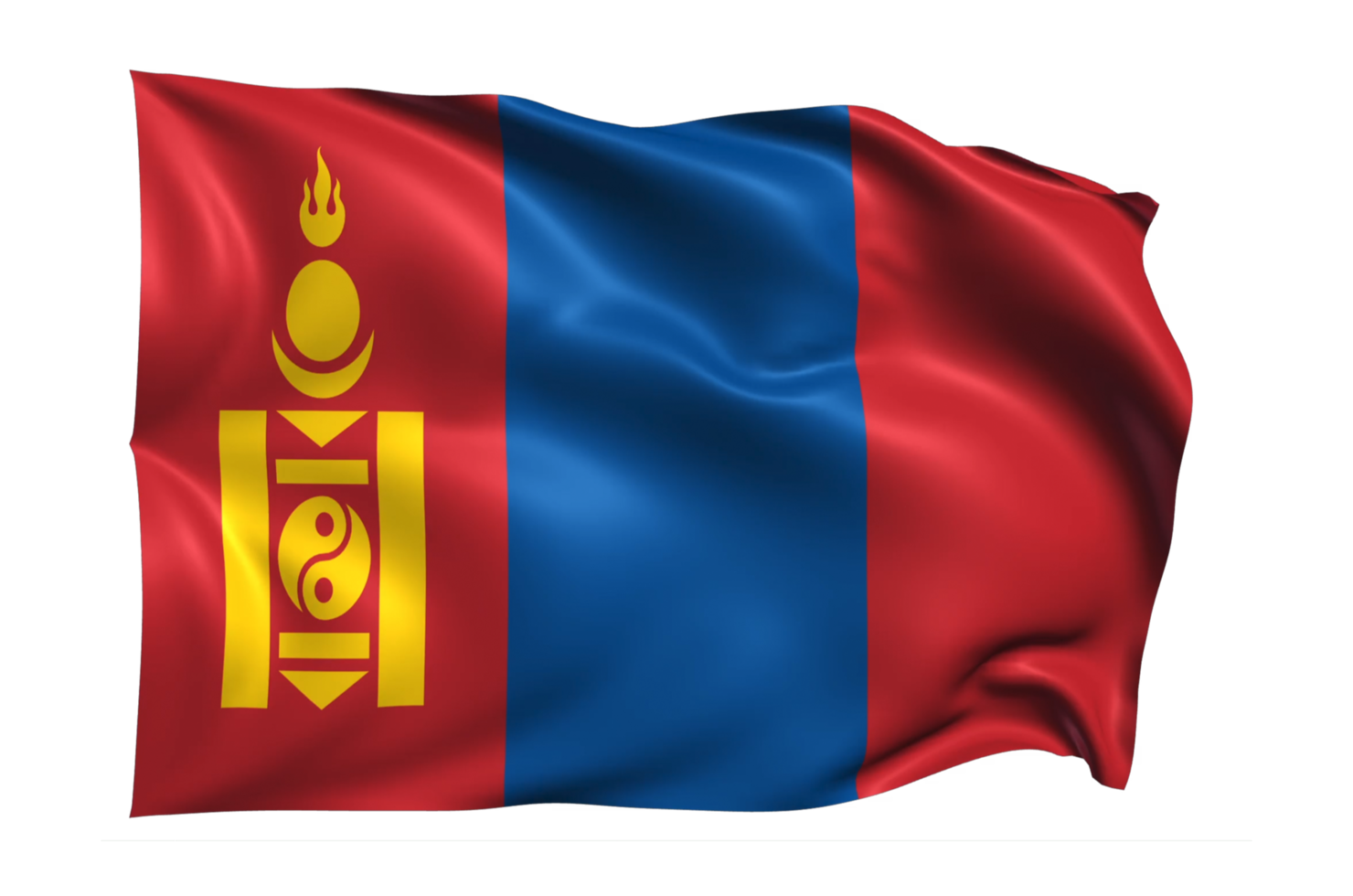 Mongolia Waving flag Realistic Transparent Background png