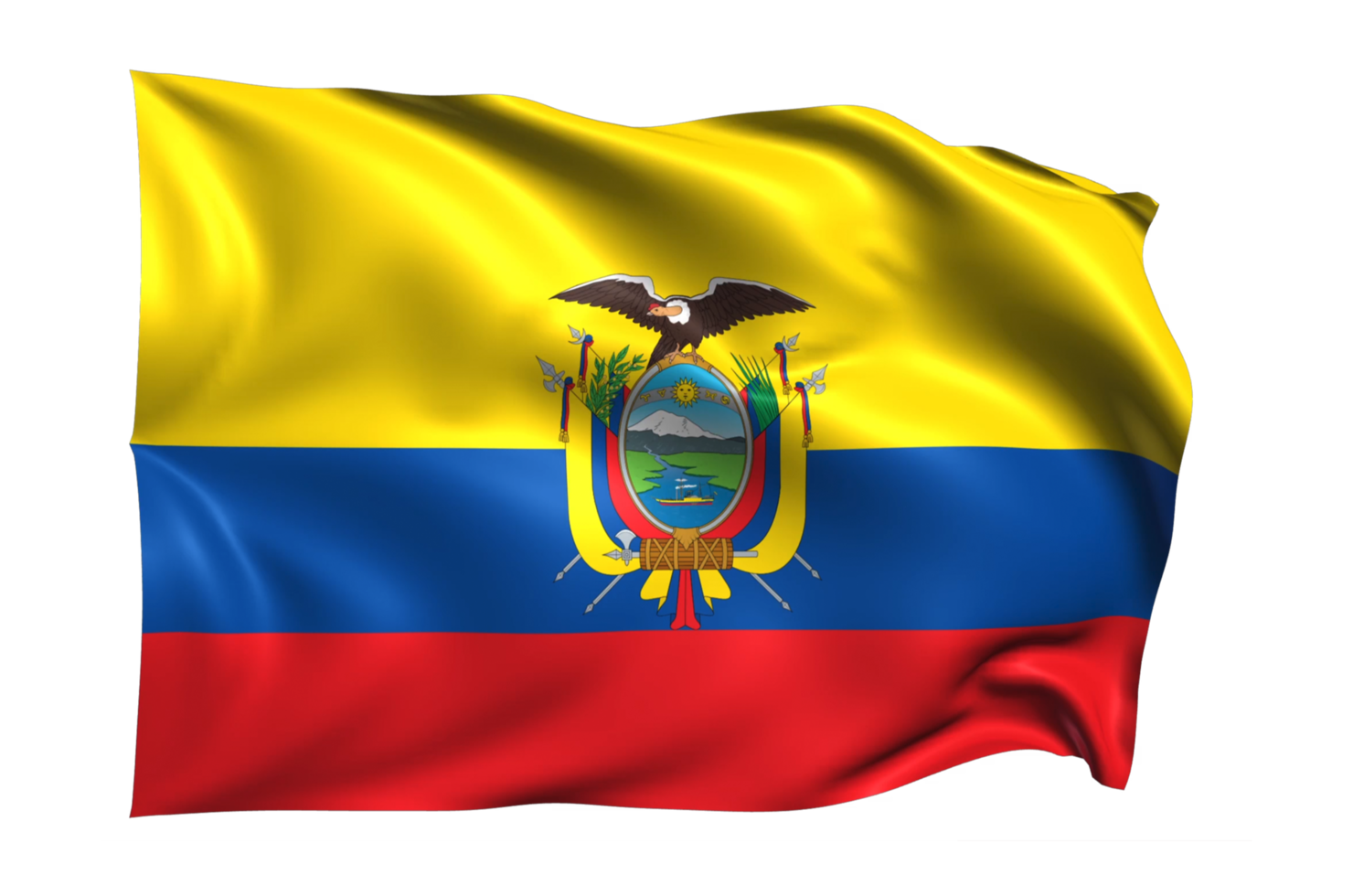 Ecuador Waving flag Realistic Transparent Background png