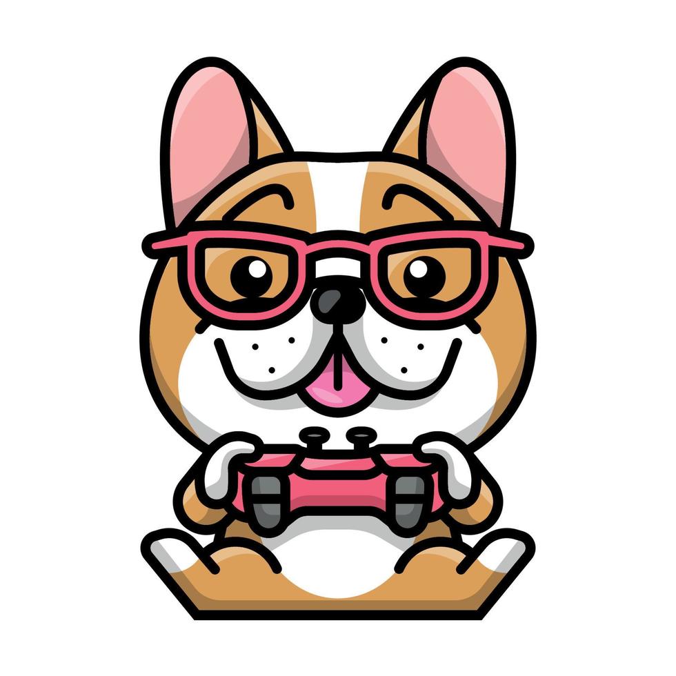 A CUTE BROWN FRENCH BULLDOG IS PLAYING VIDEO GAME vector