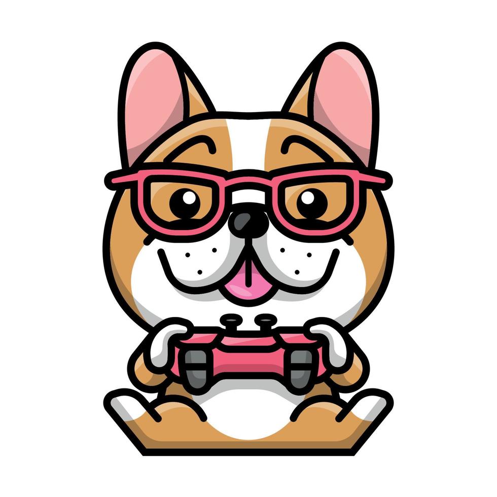 A CUTE BROWN FRENCH BULLDOG IS PLAYING VIDEO GAME vector