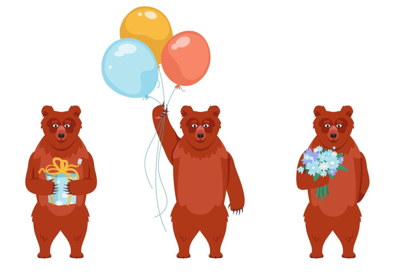 Bear with different holiday attributes. vector