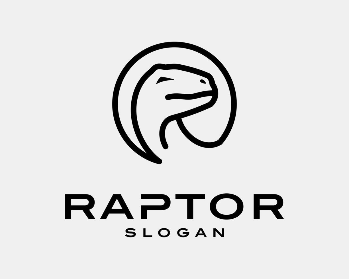 Raptor Dinosaur Jurassic Reptile Velociraptor Head Line Art Circle Shape Mascot Vector Logo Design