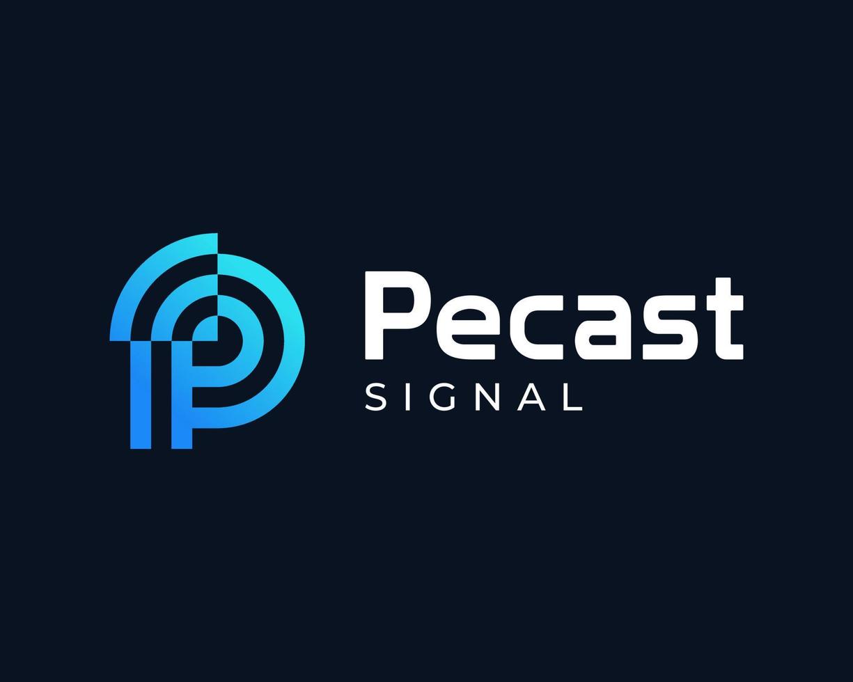 Letter P Signal Technology Network Internet Connection Wireless Vibration Audio Vector Logo Design