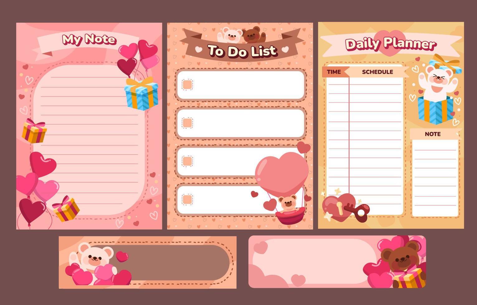 Valentine's Day Journal Template with Cute Bear and Hearts vector