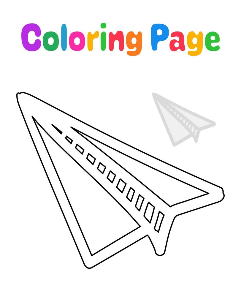 página para colorear con avión de papel para niños vector