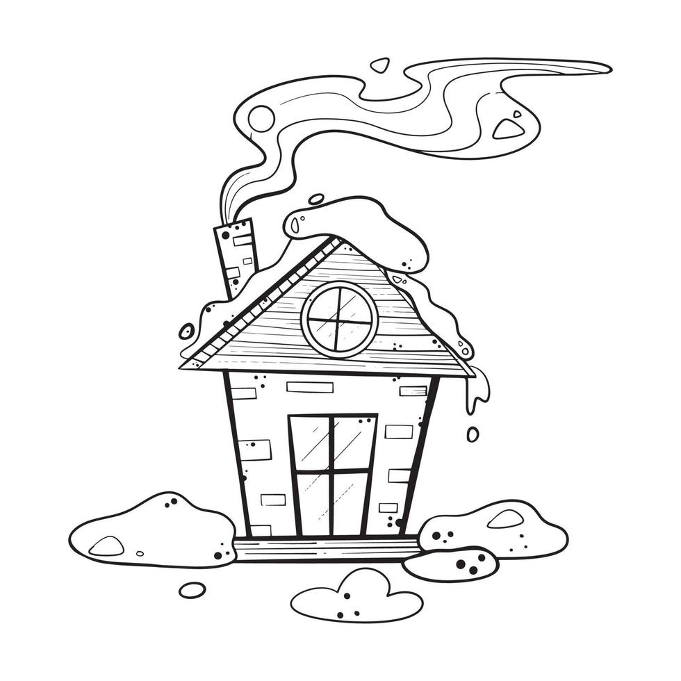 The house or hut has a chimney covered with snow. vector