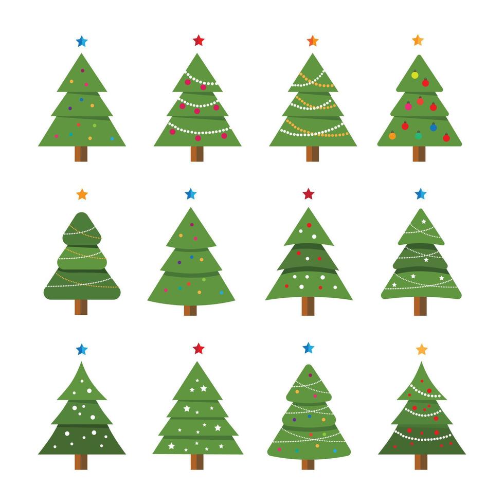 Collection of Christmas trees, modern flat design vector illustration