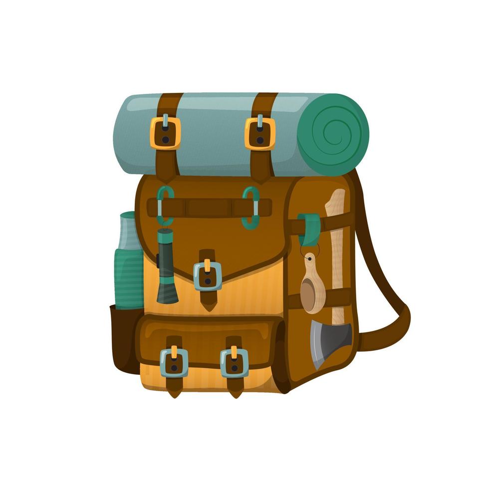 Vector illustration of a hiking backpack, isolated on a white background. Rucksack for traveling or trips.