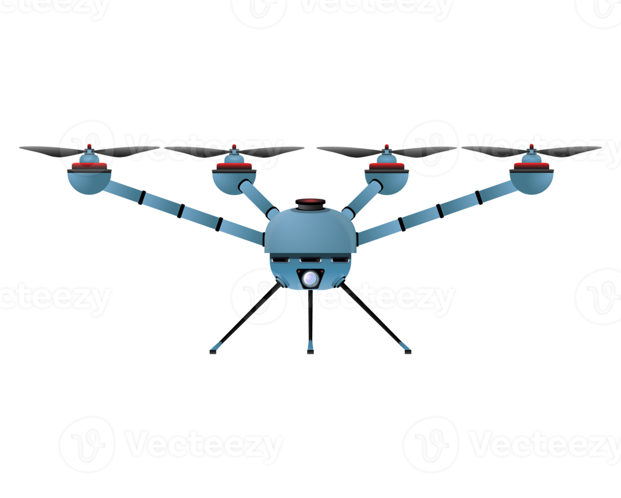 quadcopter i realistisk stil. blå Drönare med kamera. färgrik png illustration.