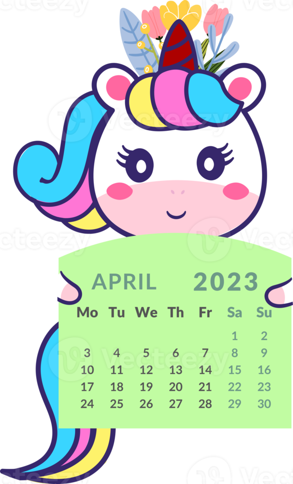 Unicorn with calendar month april. png