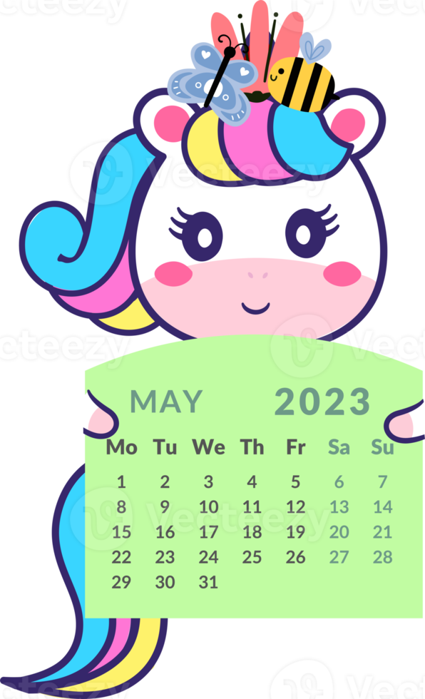 Unicorn with calendar month May. png