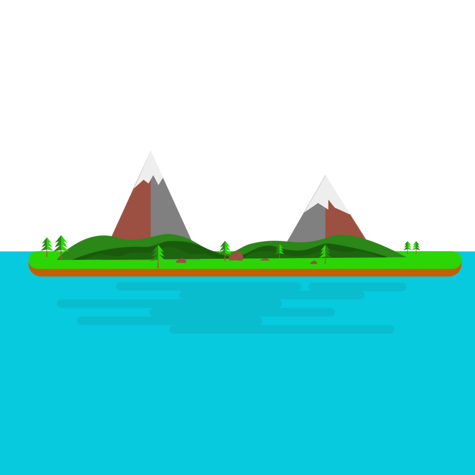 Island landscape on blue sea in flat design. png