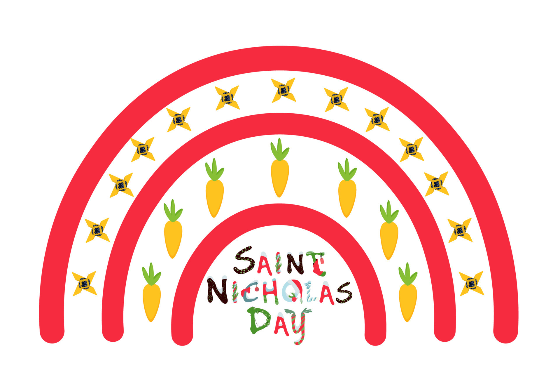 Saint Nicholas Day print for tshirt. carrot and rainbow.Happy saint