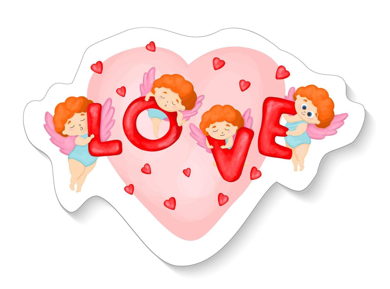 Amur mascot in a sticker. Cupid angel. Valentine's Day sticker. Vector illustration.