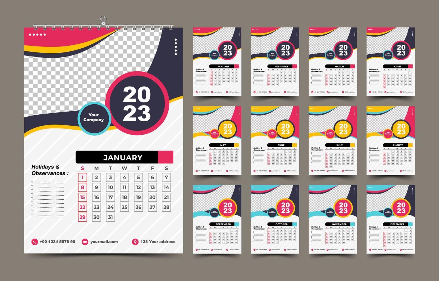 Corporate Business Wall Calendar 2023 Template vector