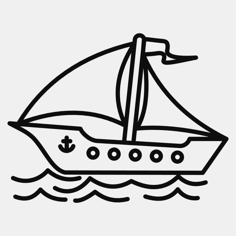 barco de vela de icono. elementos de transporte. iconos en estilo de línea. bueno para impresiones, carteles, logotipos, letreros, anuncios, etc. vector