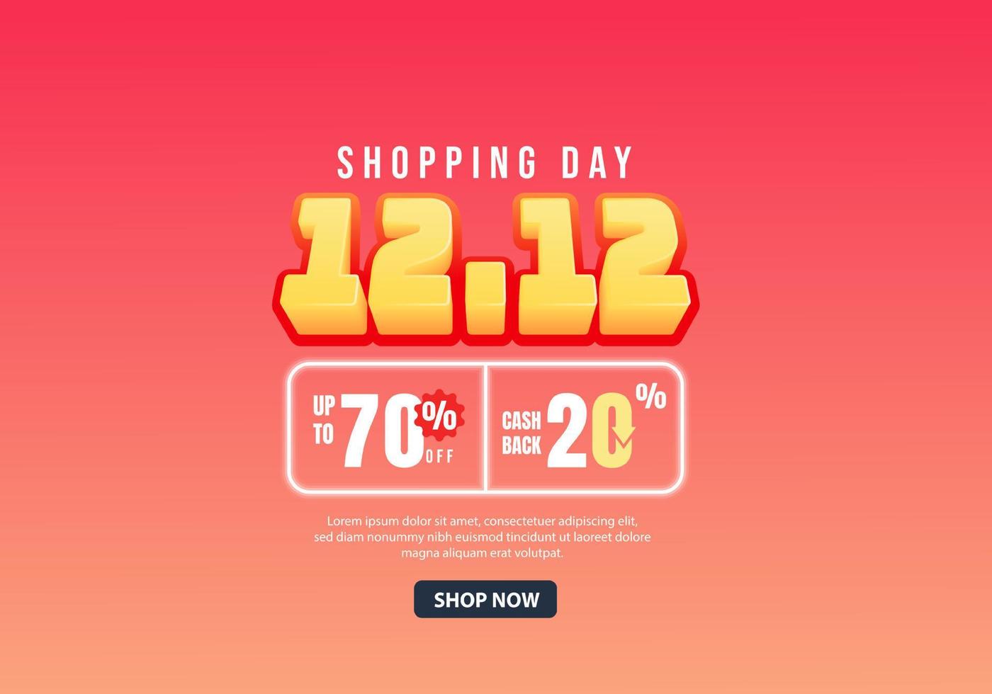 12.12 Shopping Day Sale with 3D font. December sales banner template design for social media and website. vector