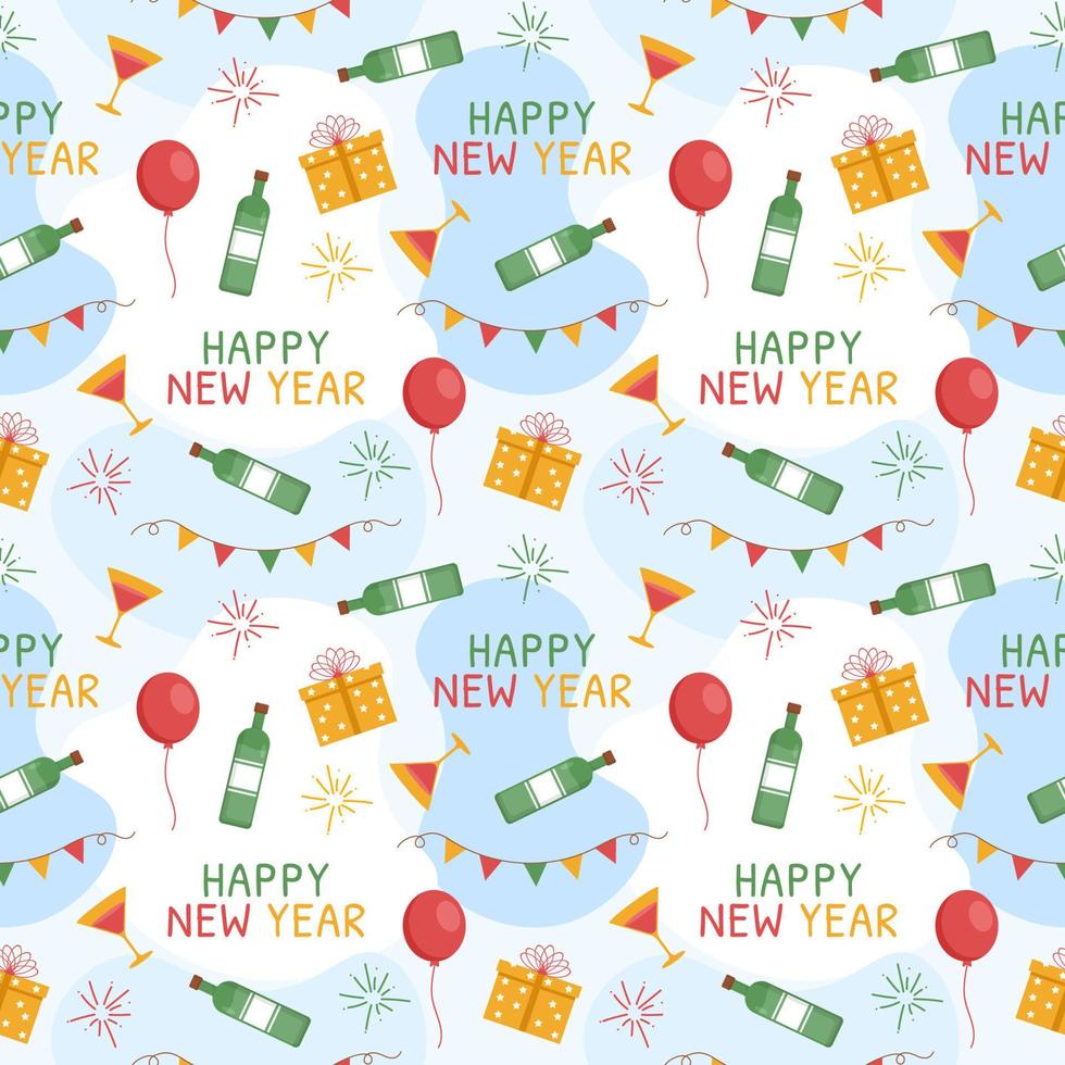 Happy New Year 2023 Seamless Pattern Design with Decoration in Template Hand Drawn Cartoon Flat Illustration vector