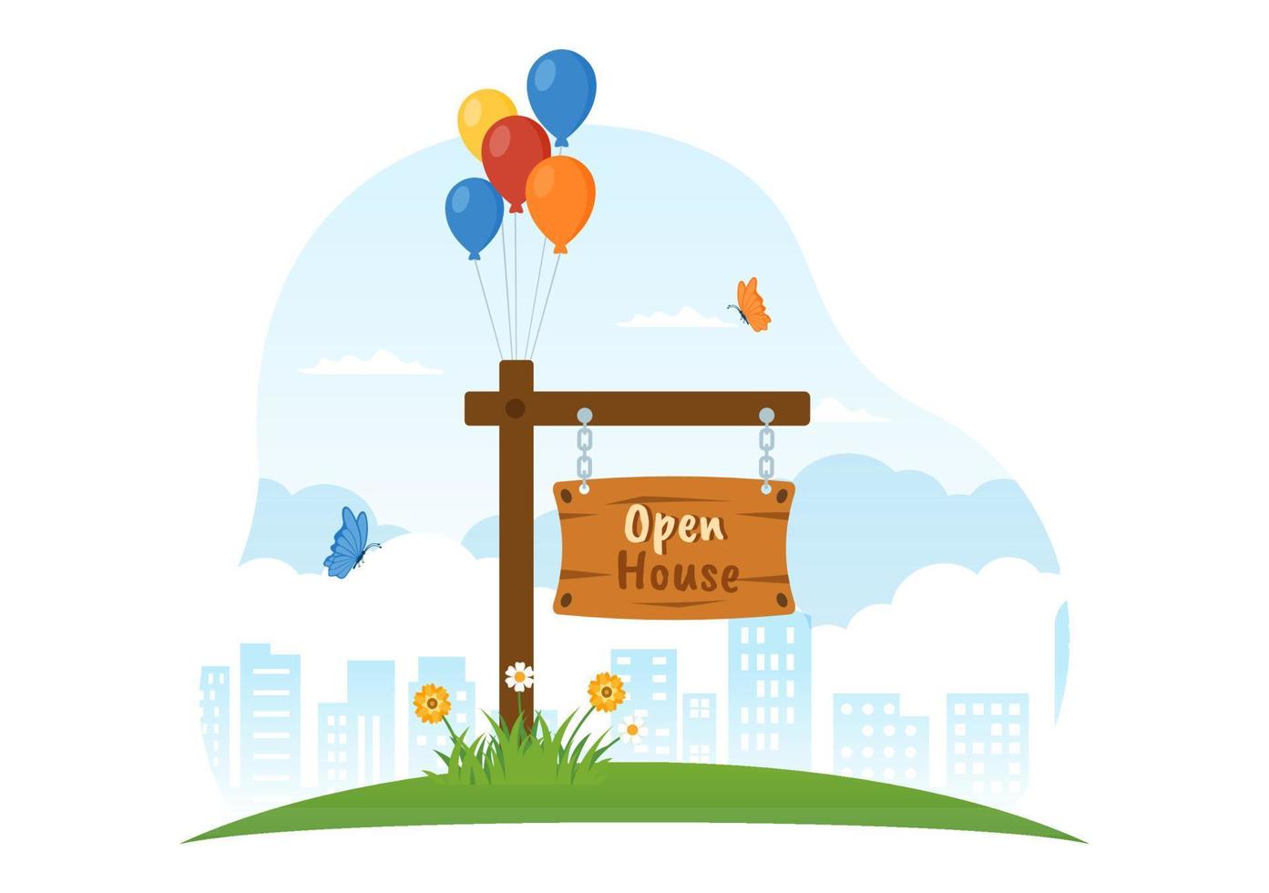 Open House for Inspection Property Welcome to Your New Home Real Estate Service in Flat Cartoon Hand Drawn Templates Illustration vector