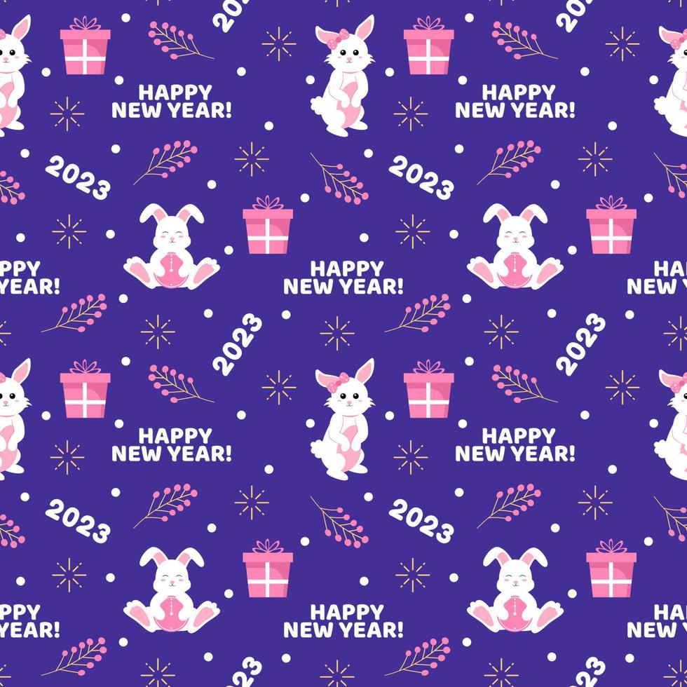 Happy New Year 2023 Seamless Pattern Design with Decoration in Template Hand Drawn Cartoon Flat Illustration vector