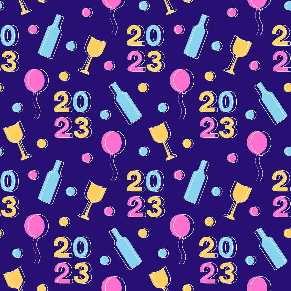 Happy New Year 2023 Seamless Pattern Design with Decoration in Template Hand Drawn Cartoon Flat Illustration vector