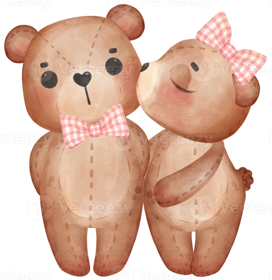 cute two teddy bears Valentine character cartoon watercolour png