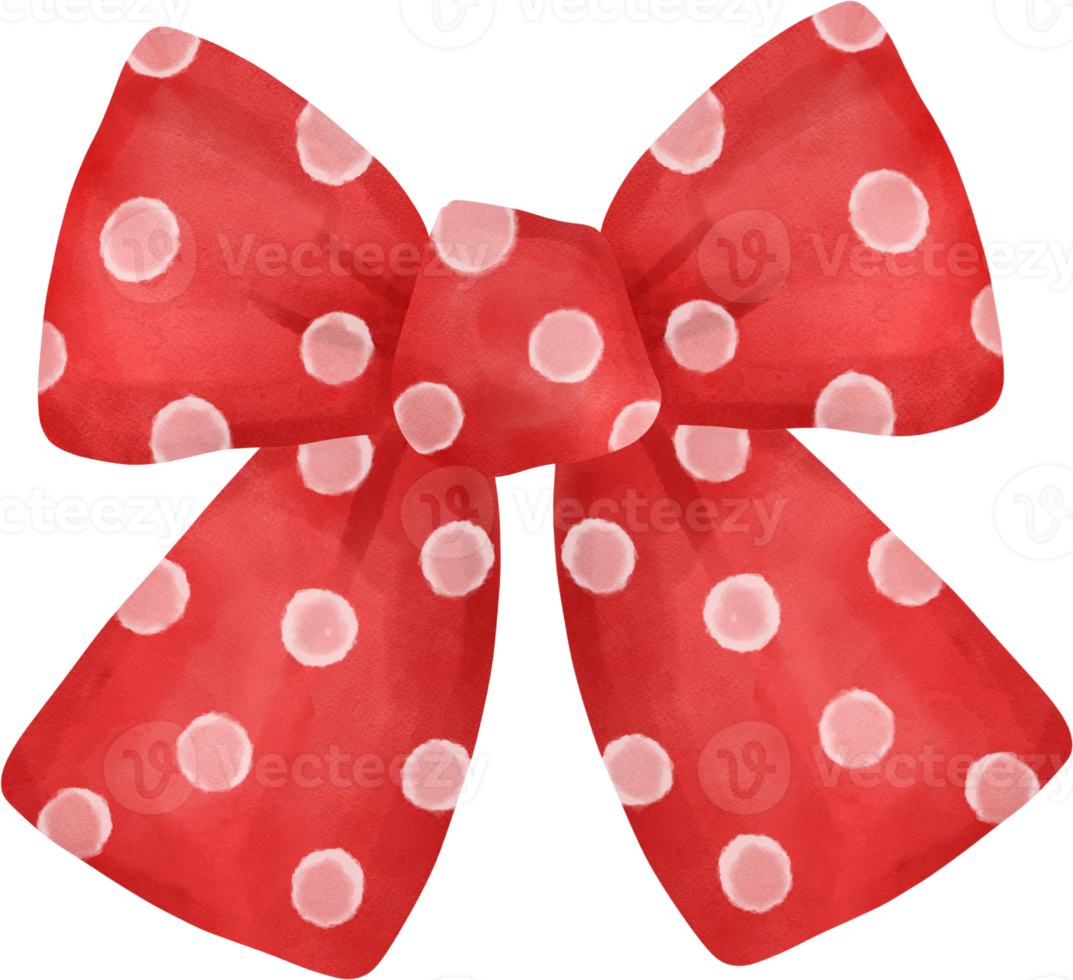 cute white polka dot on red ribbon hair bow tie watercolour illustration png