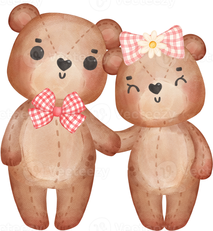 cute two teddy bears Valentine character cartoon watercolour png