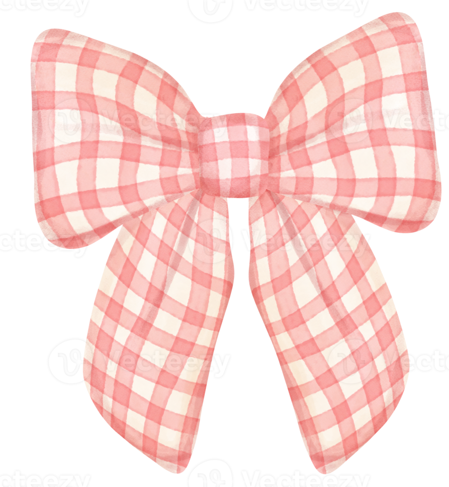 cute check striped ribbon hair bow tie watercolour illustration png