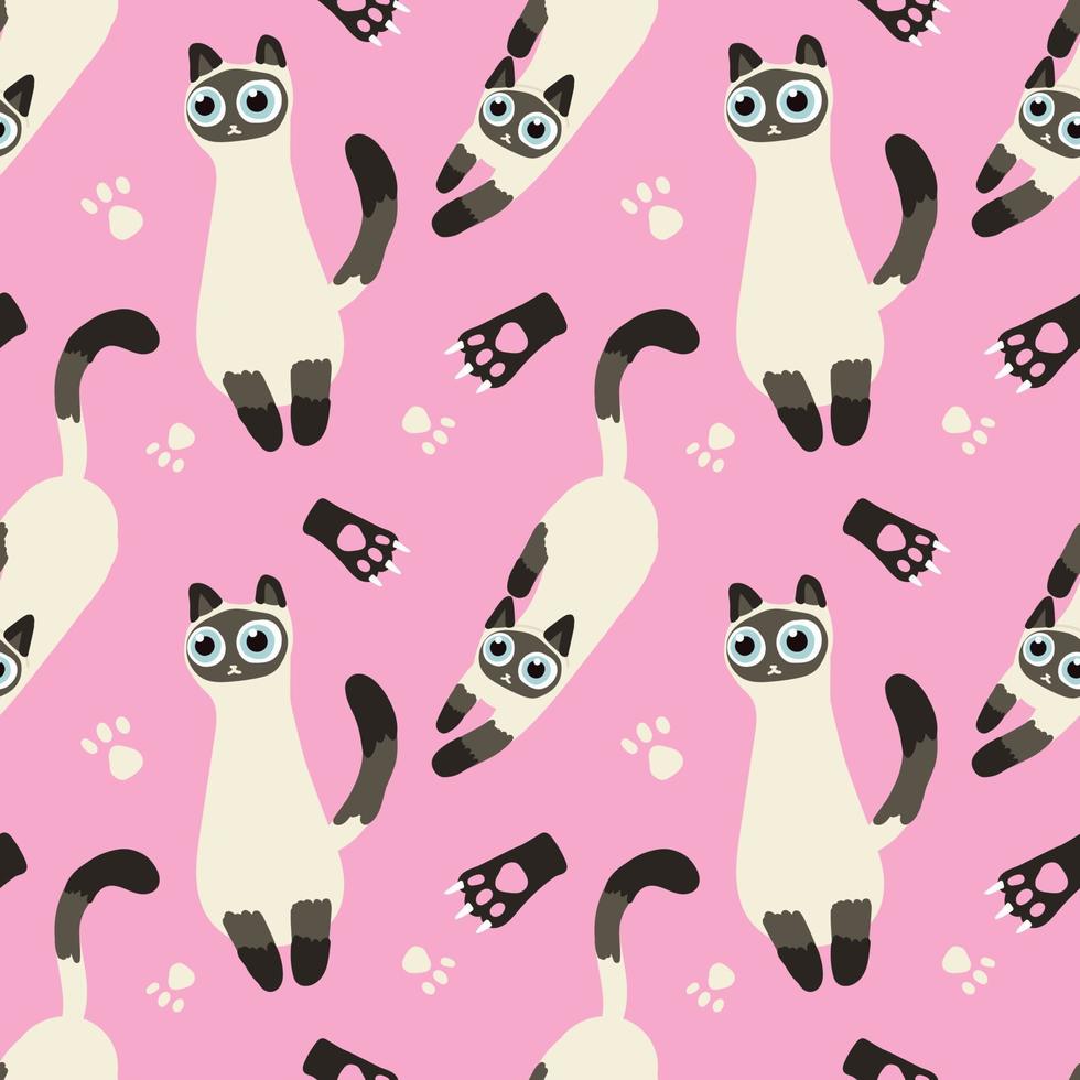 handraw cute cat seamless pattern pink background vector