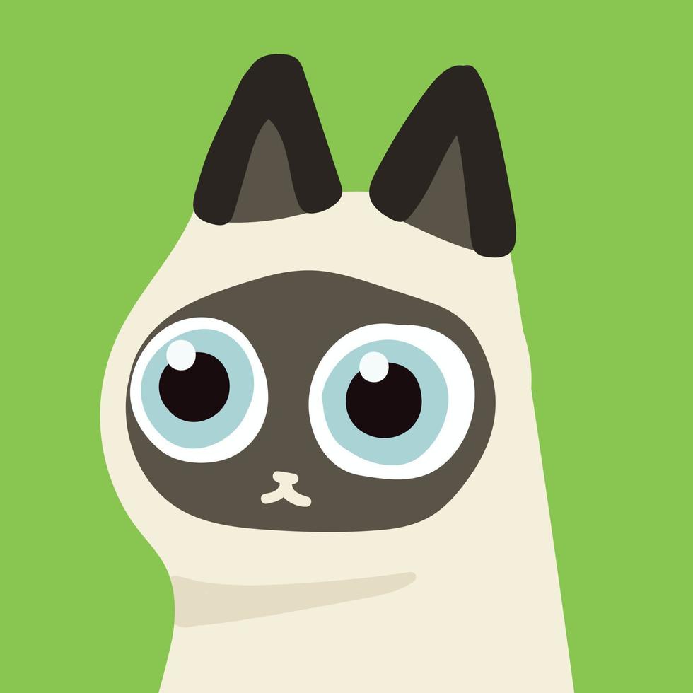 handraw cute cat head vector on green background