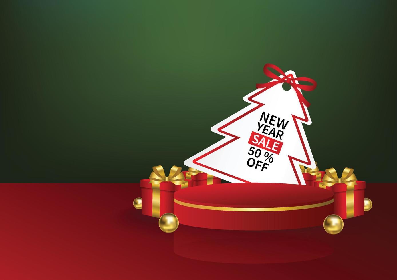 diseño de banner de fondo de navidad de exhibición de producto de venta de año nuevo vector