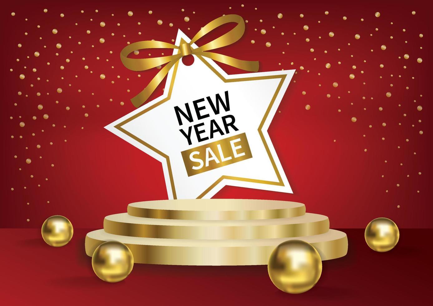 new year sale product display banner design gold and red elements vector