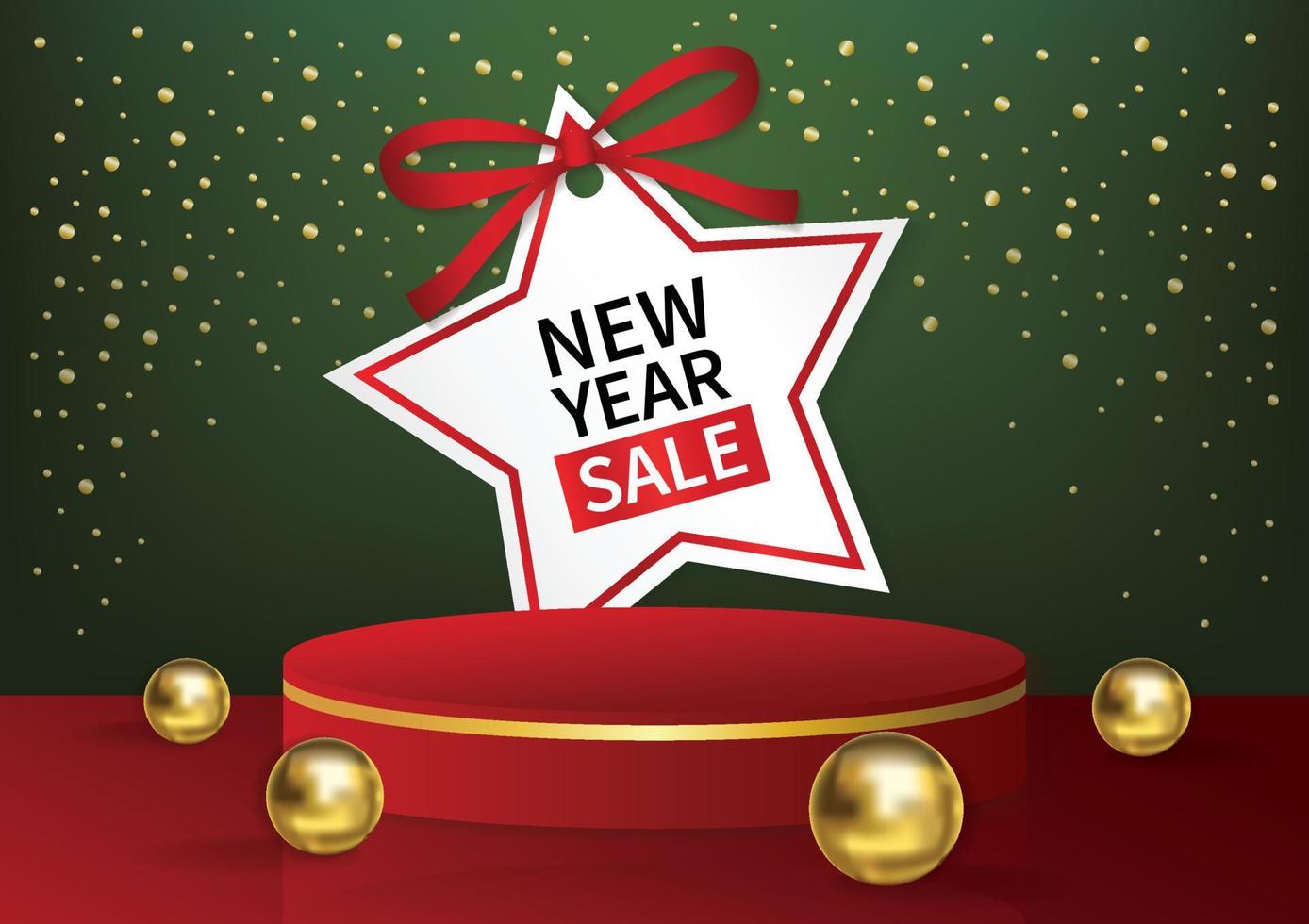 new year sale product display banner design on green and red background vector