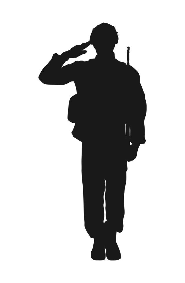 Saluting soldier silhouette vector, military man concept. On white background vector