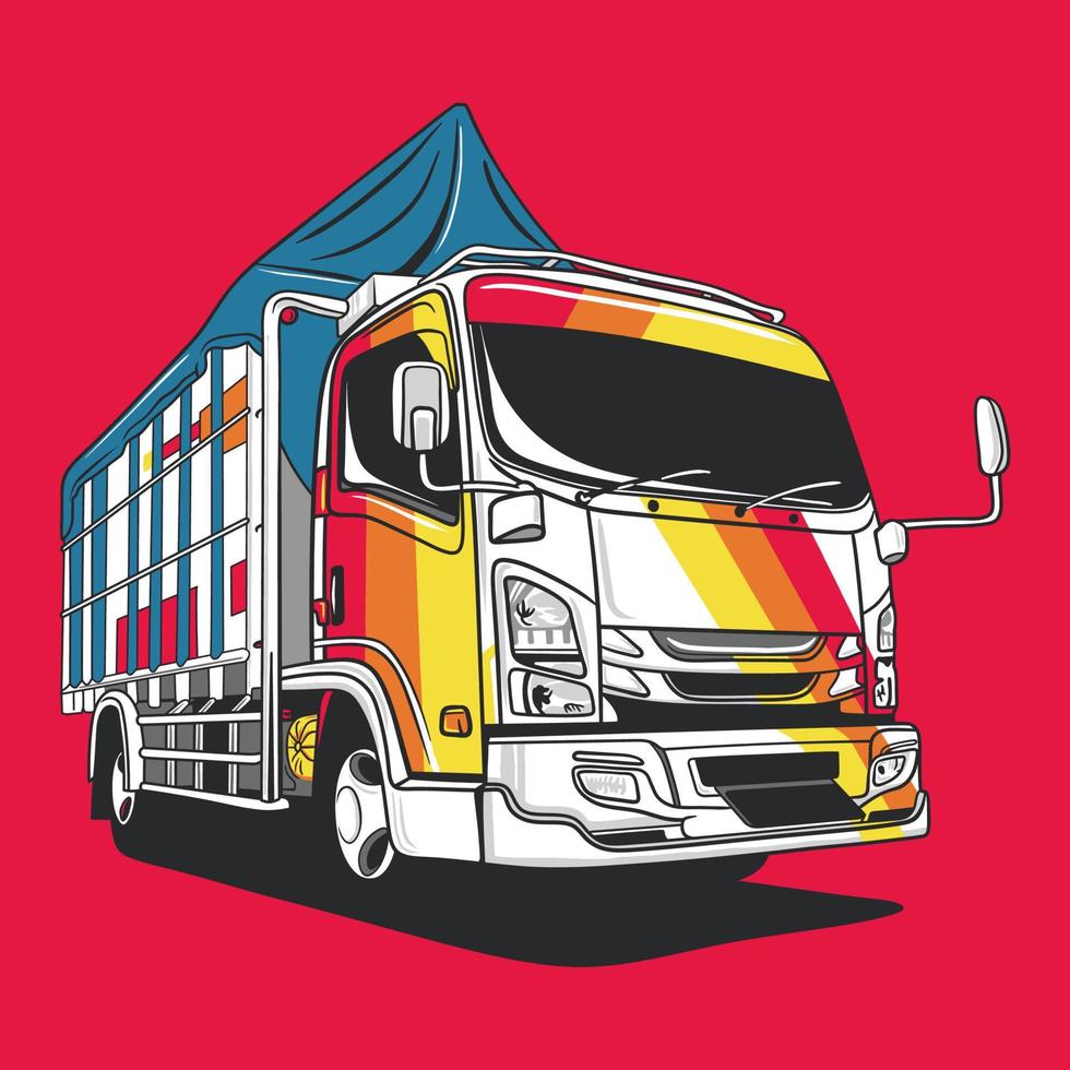 Classic delivery truck on the road vector illustration
